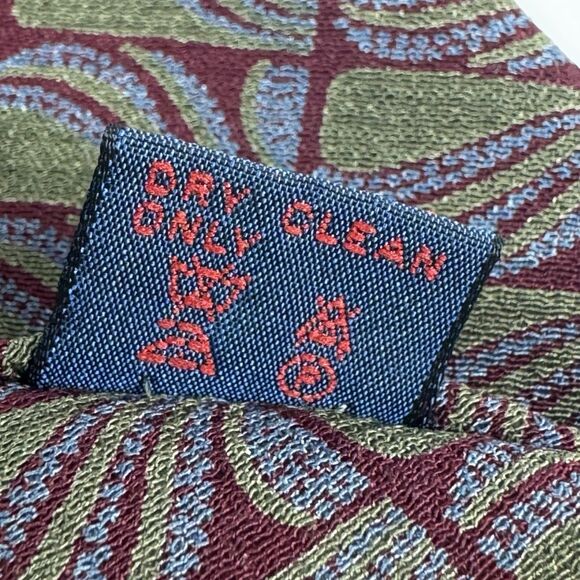 Barneys New York Silk Tie Made in Italy Art Deco Geometric Olive Burgundy Retro - Picture 8 of 8